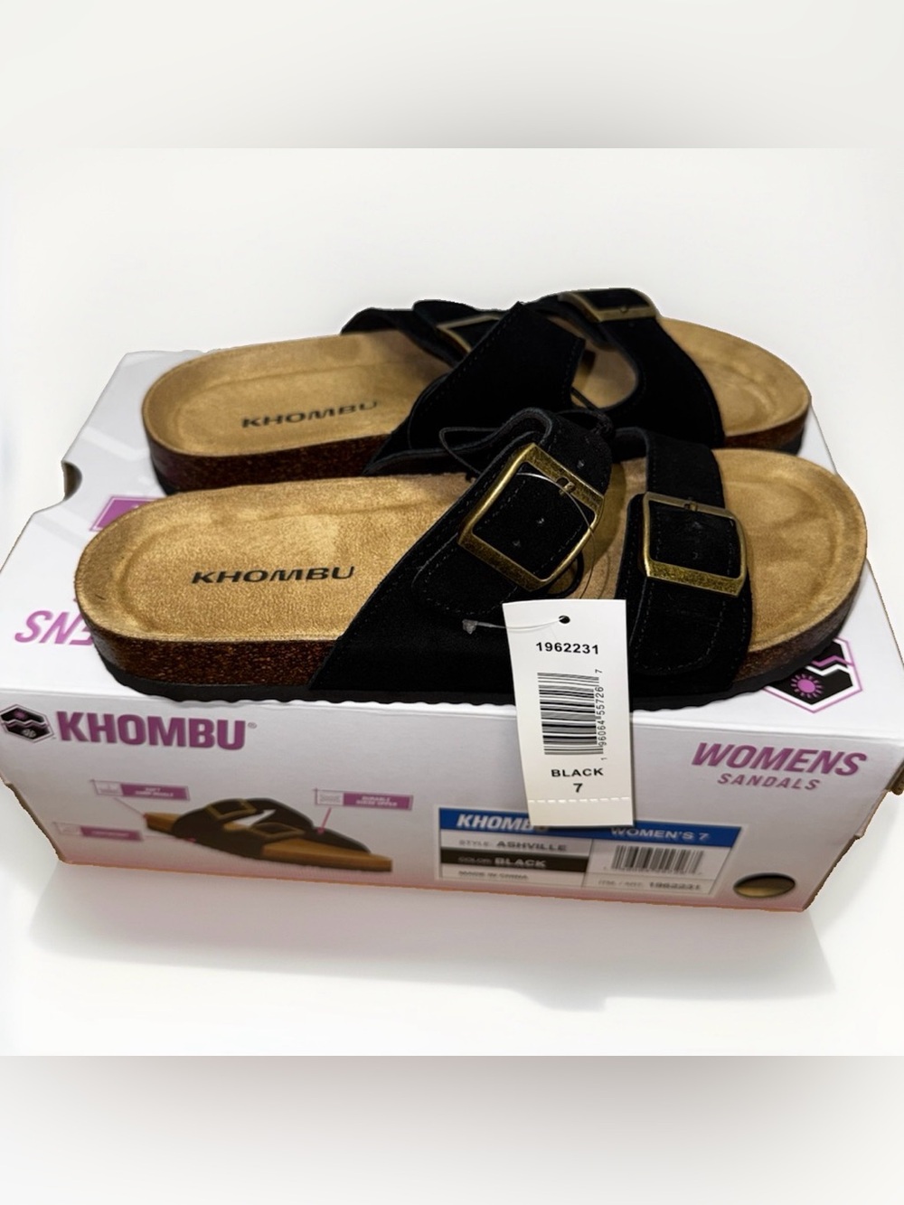 Khombu Ashville Slide Sandals Black Women's Size 7 Brown 1962231 Slip On, NWT